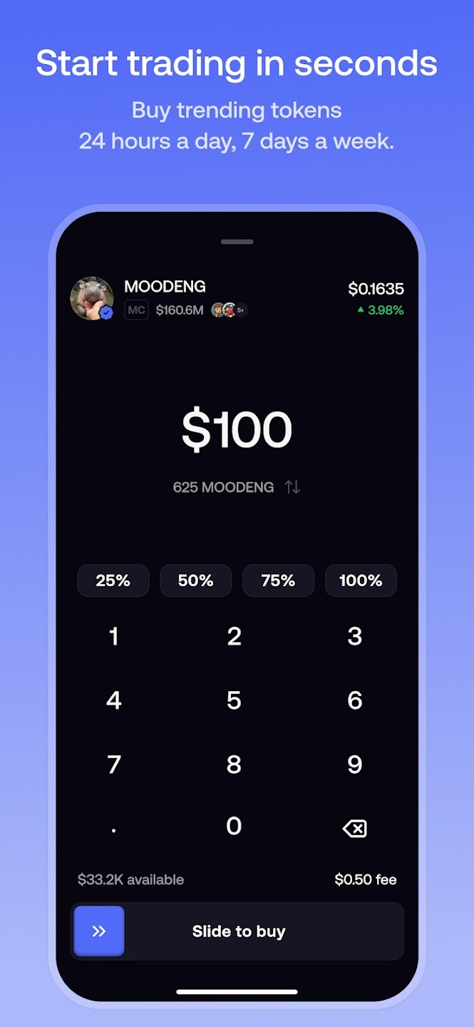 Fomo Slide to Buy Execution Interface $100 MOODENG